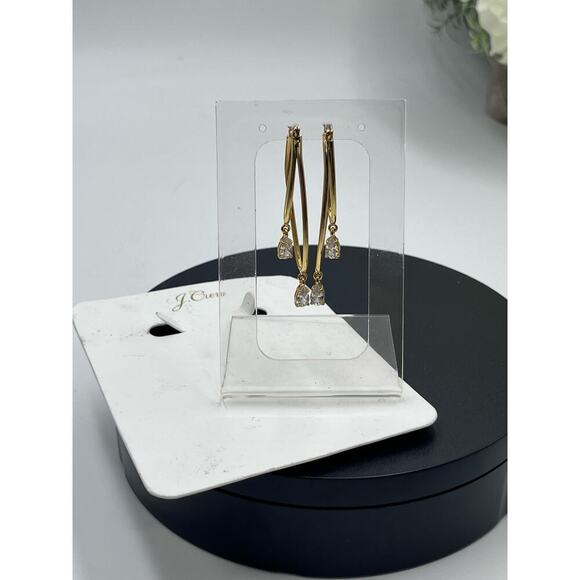 J. Crew Gold Plated Double Hoop Crystal Earrings New - Picture 6 of 13